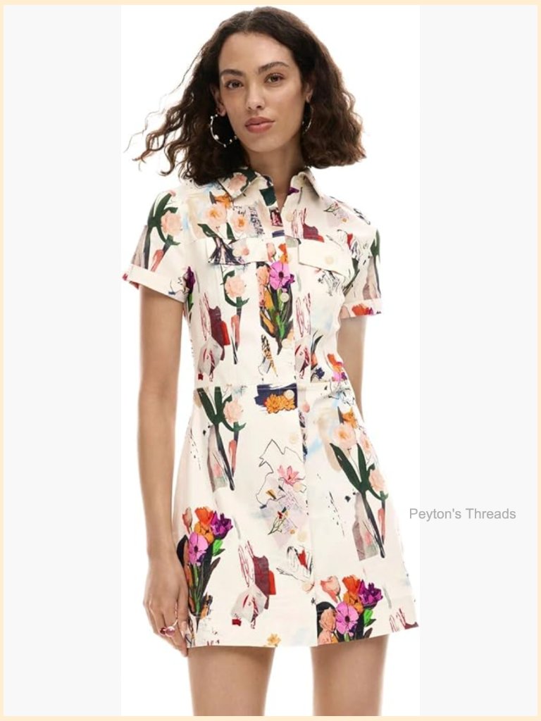 Short Sleeve Mini Dress With Button Detail